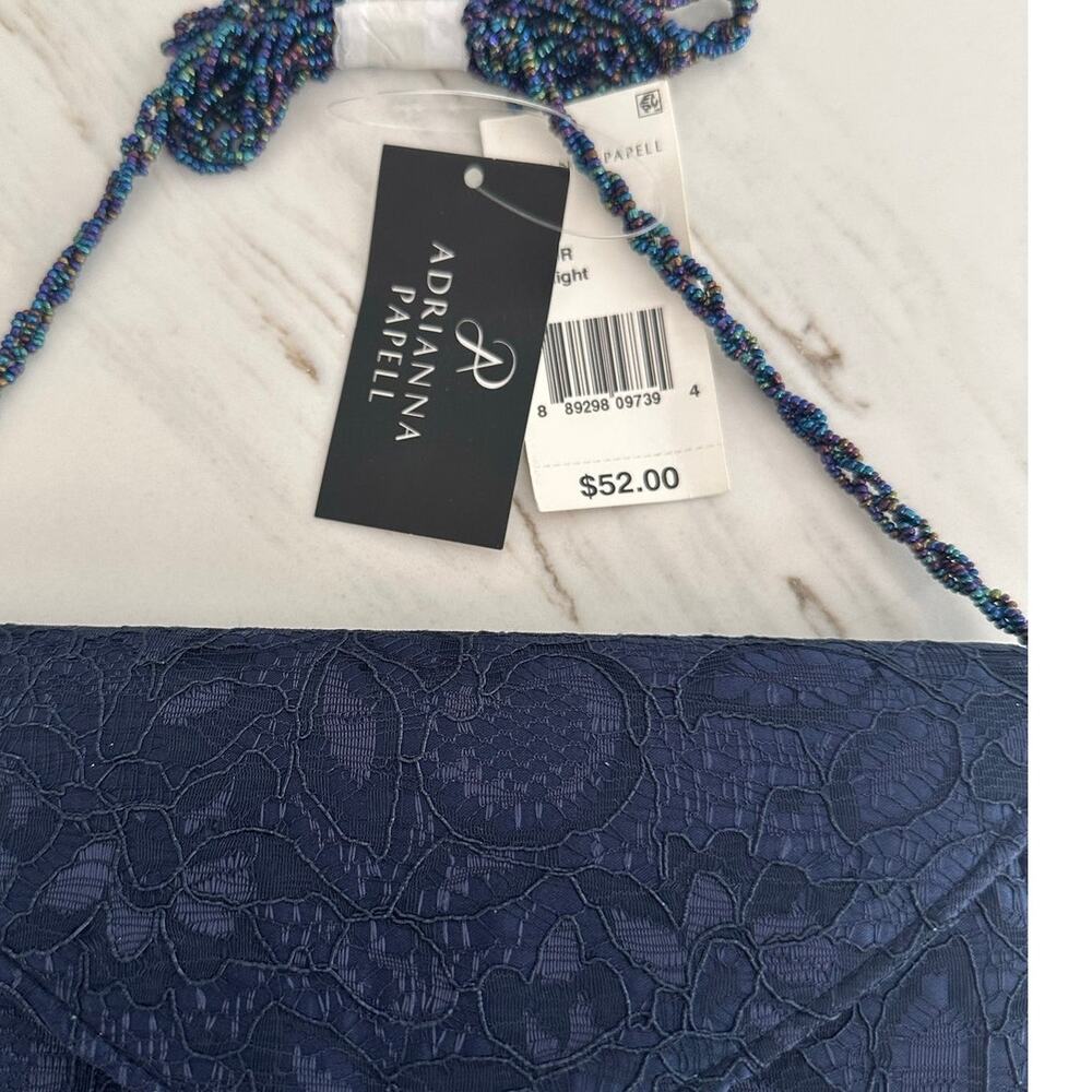 Adrianna Papell Seta Elegant Midnight Navy Lace Beaded Strap Evening Clutch NWT - Picture 3 of 11